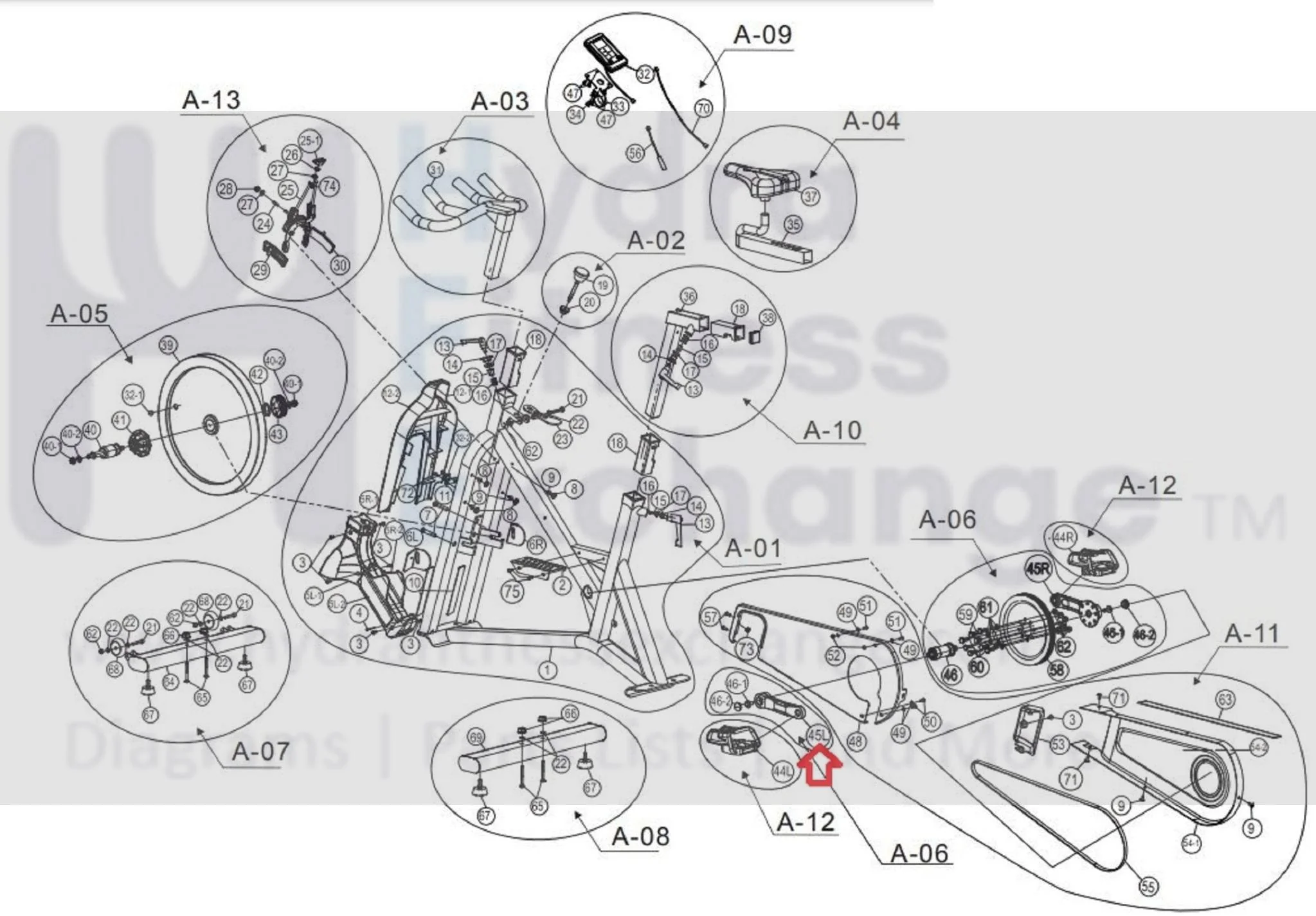 AFG Horizon Fitness 7.3AIC Elite IC7 Stationary Bike Left Crank Arm 1000351018 - Image 2