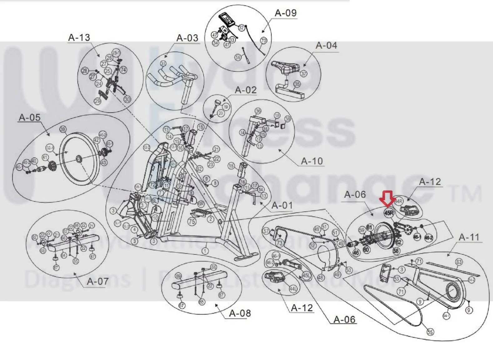 AFG Horizon Fitness 7.3AIC Elite IC7 Stationary Bike Right Crank Arm 1000351019 - Image 2
