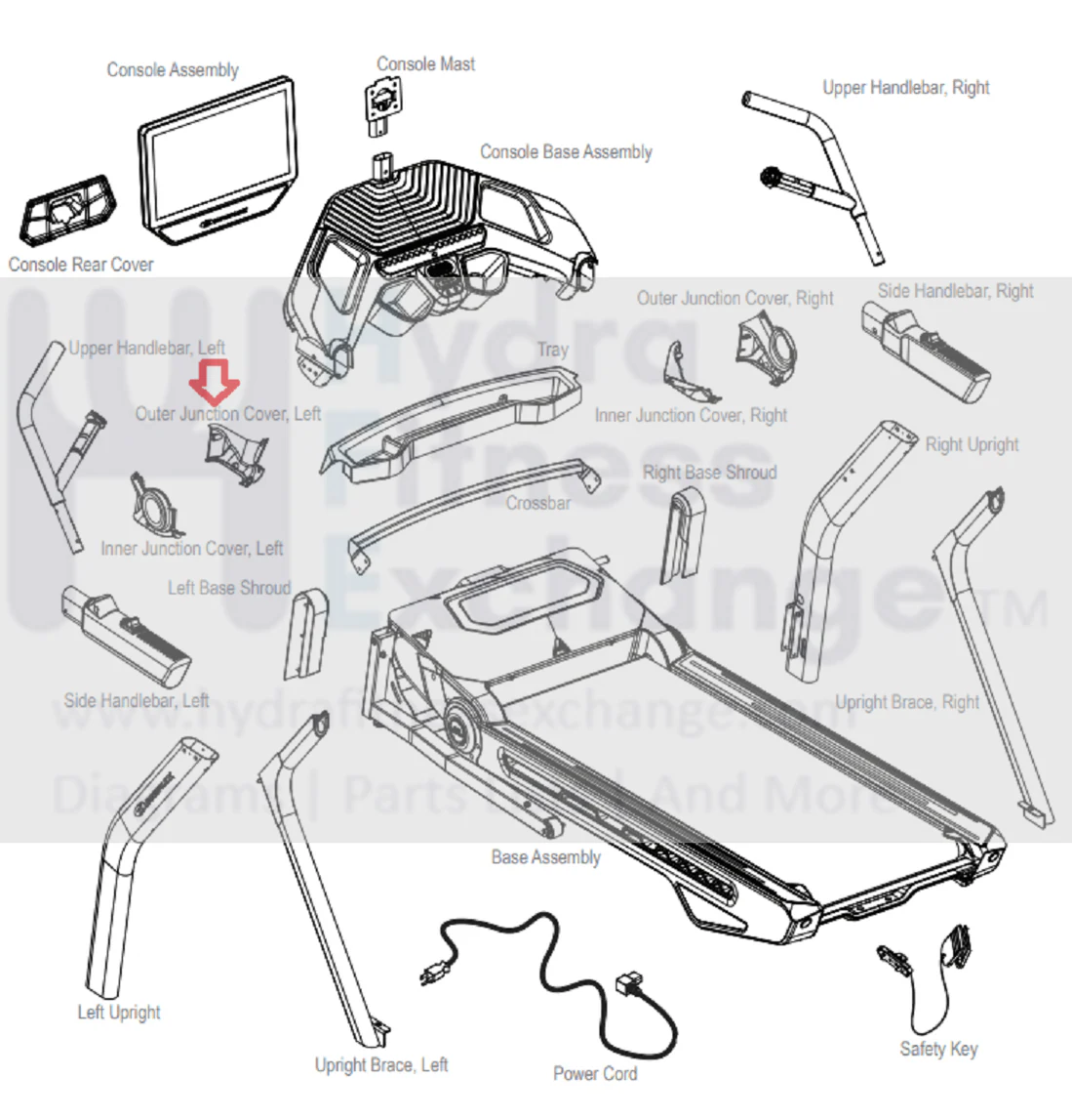 Bowflex 22 - T22 Treadmill Left Inner Junction Cover 8024546 - Image 3