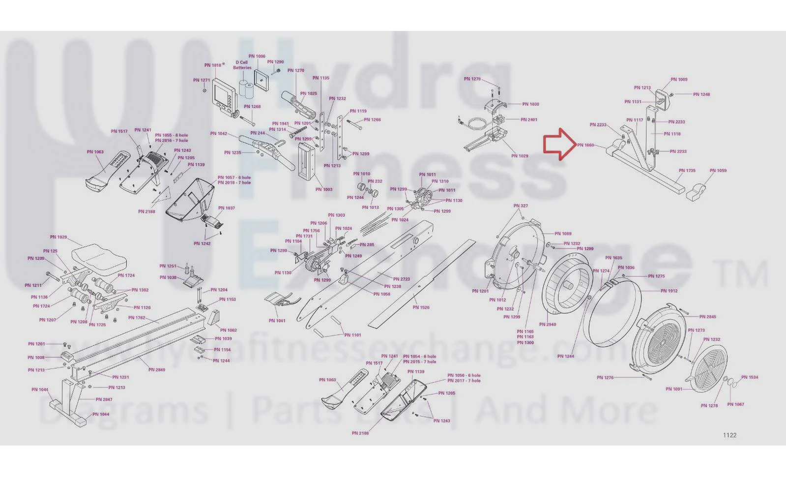 Concept II Model D Indoor Blue Gray Model E Rower Left Foot Caster 1060 - Image 2
