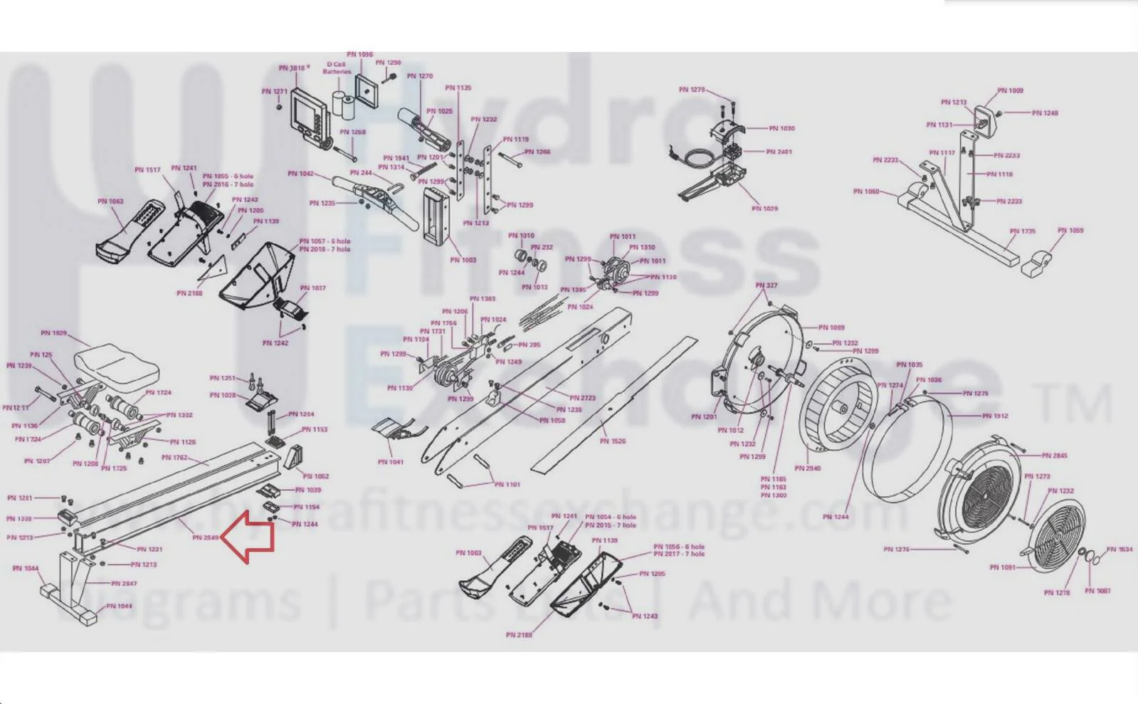 Concept II Model D w PM5 Black Rower Seat Track Monorail Assembly 2849 - Image 2