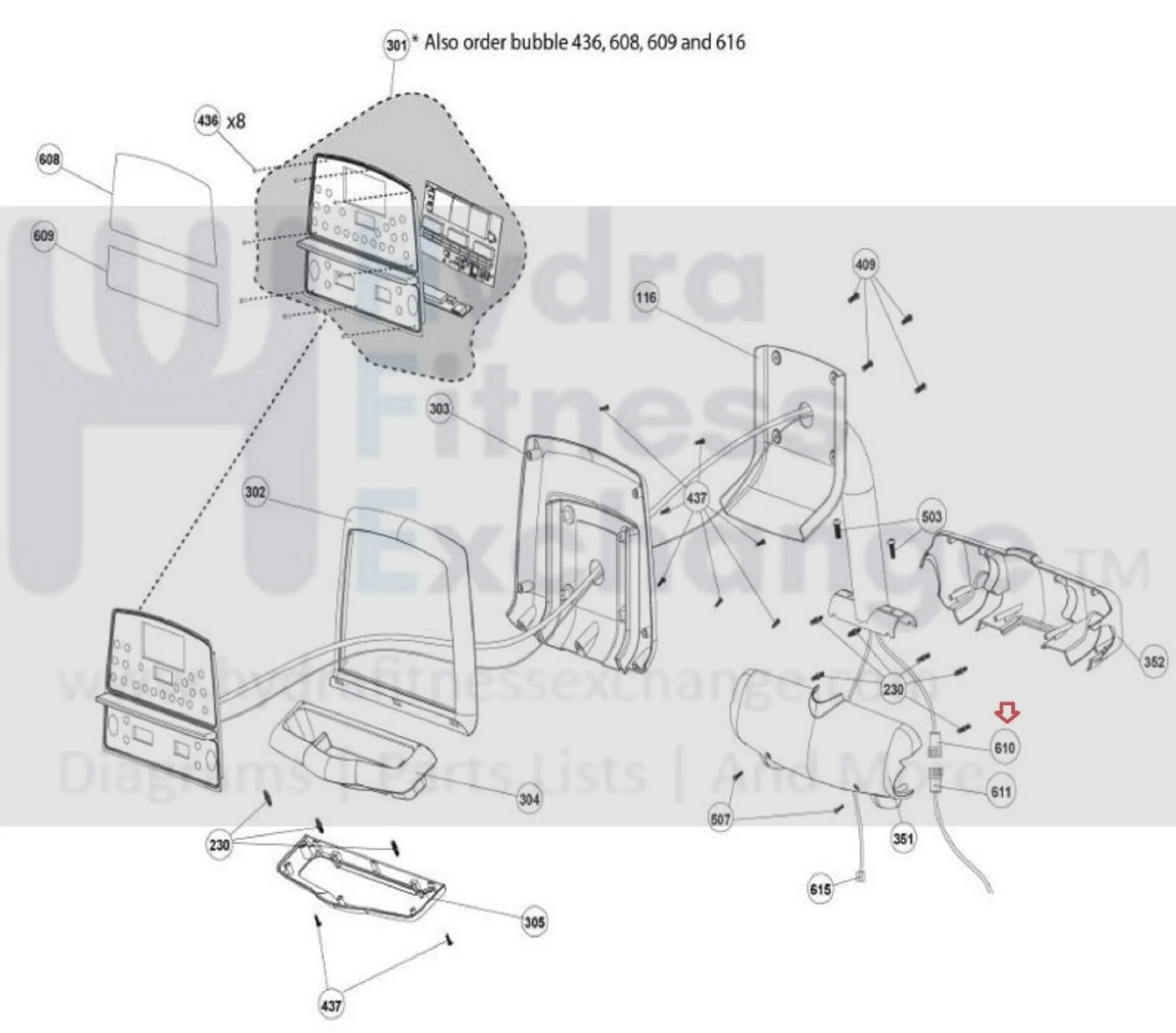 Cybex 360A  362A  Arc Trainer Elliptical Upper Power Wire 12pin 1000mm KAW-22384 - Image 2