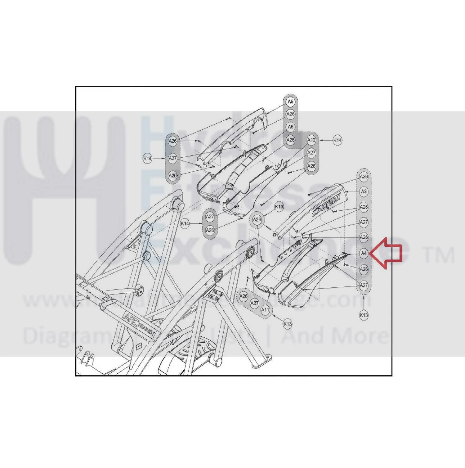 Cybex Arc Trainer 625AT 626AT 627AT Elliptical Left Outer Rear Cover 625A-311 - Image 2