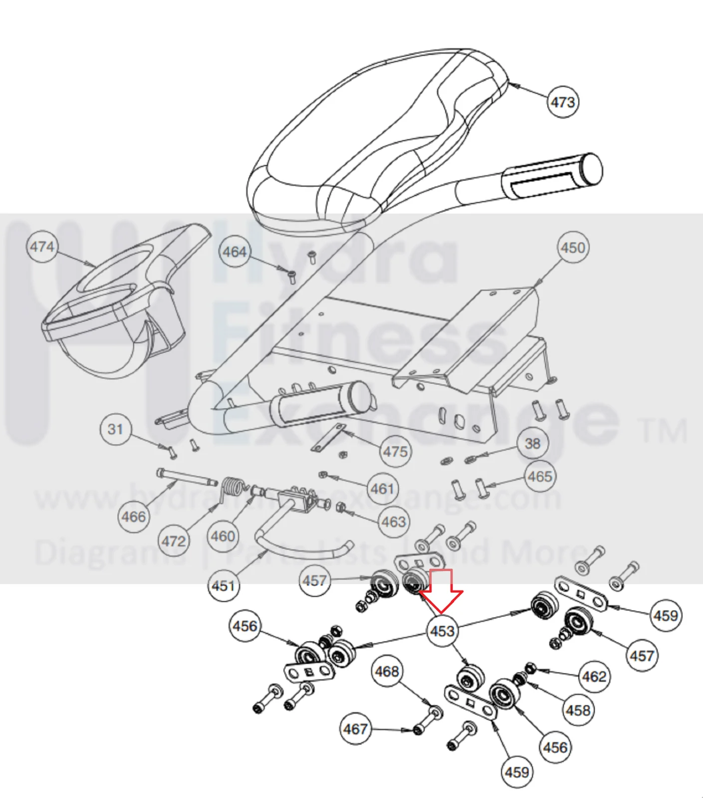Cybex Recumbent Bike Seat Shuttle Wheel Assembly Left AX-18148 - Image 3