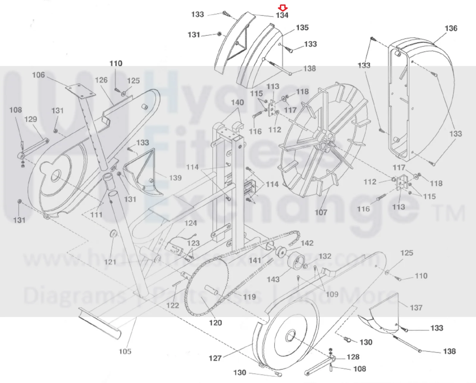 DP Airgometer Stationary Bike Left Upper Fan Guard 09089100 - Image 3