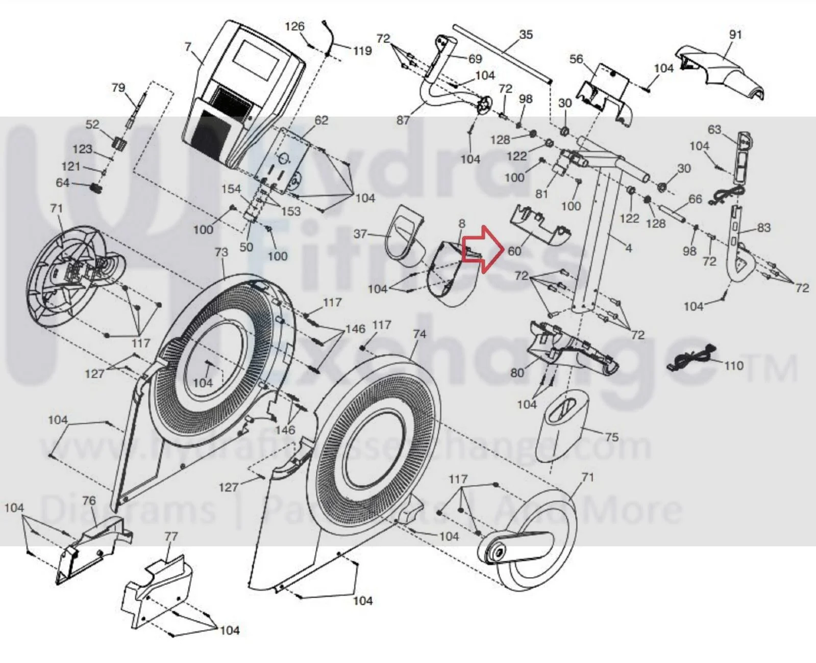Epic A30E A32E A35E e6.2 e6.4 e6.7 14.0 Elliptical Lower Handlebar Cover 326386 - Image 2