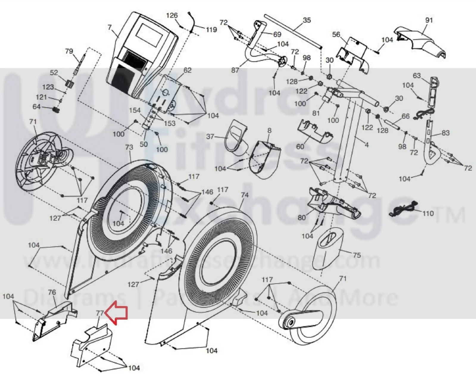 Epic A30E A32E A35E e6.2 e6.4 e6.7 14.0 Elliptical R/Rear Shield Cover 326384 - Image 2