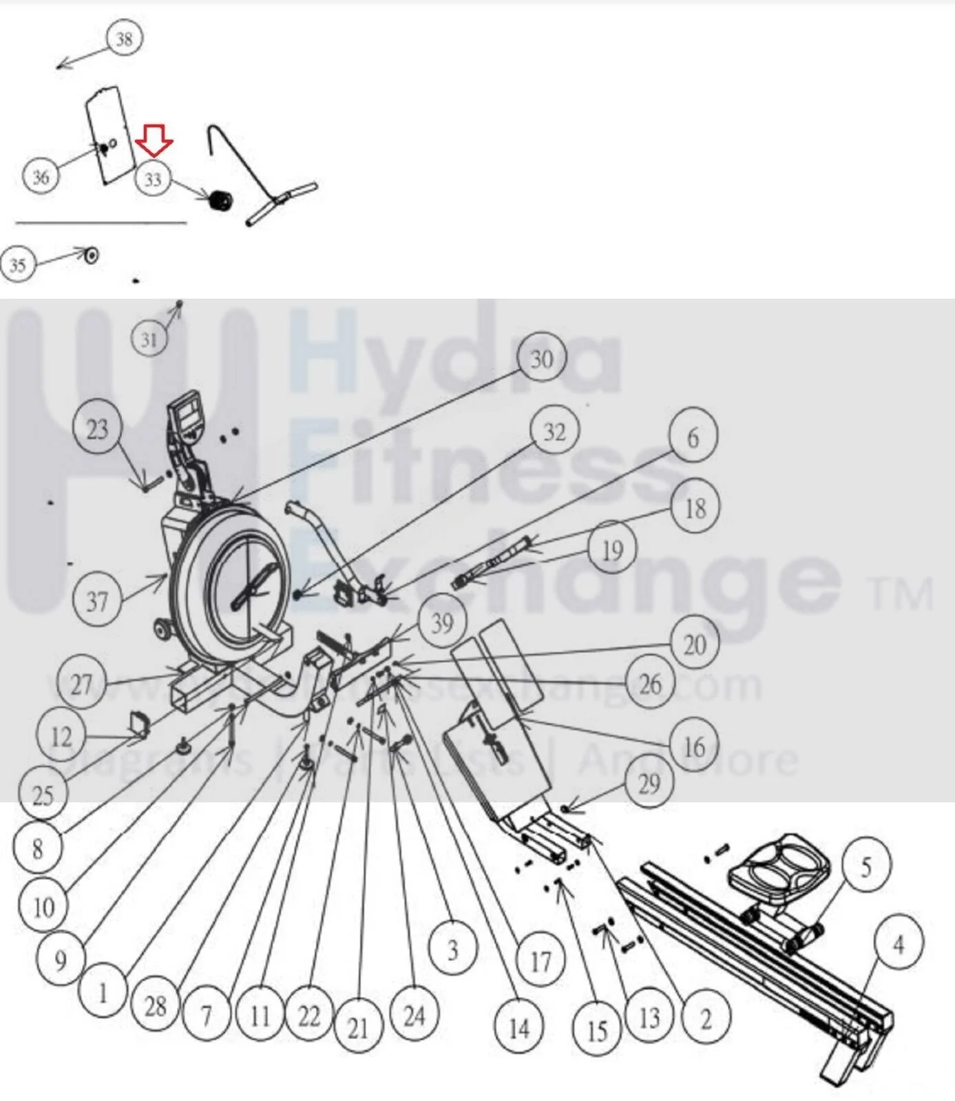 First Degree Fitness E-520 Fluid Rower Row Bar & Strap Plus Recoil Pulley 73700 - Image 2