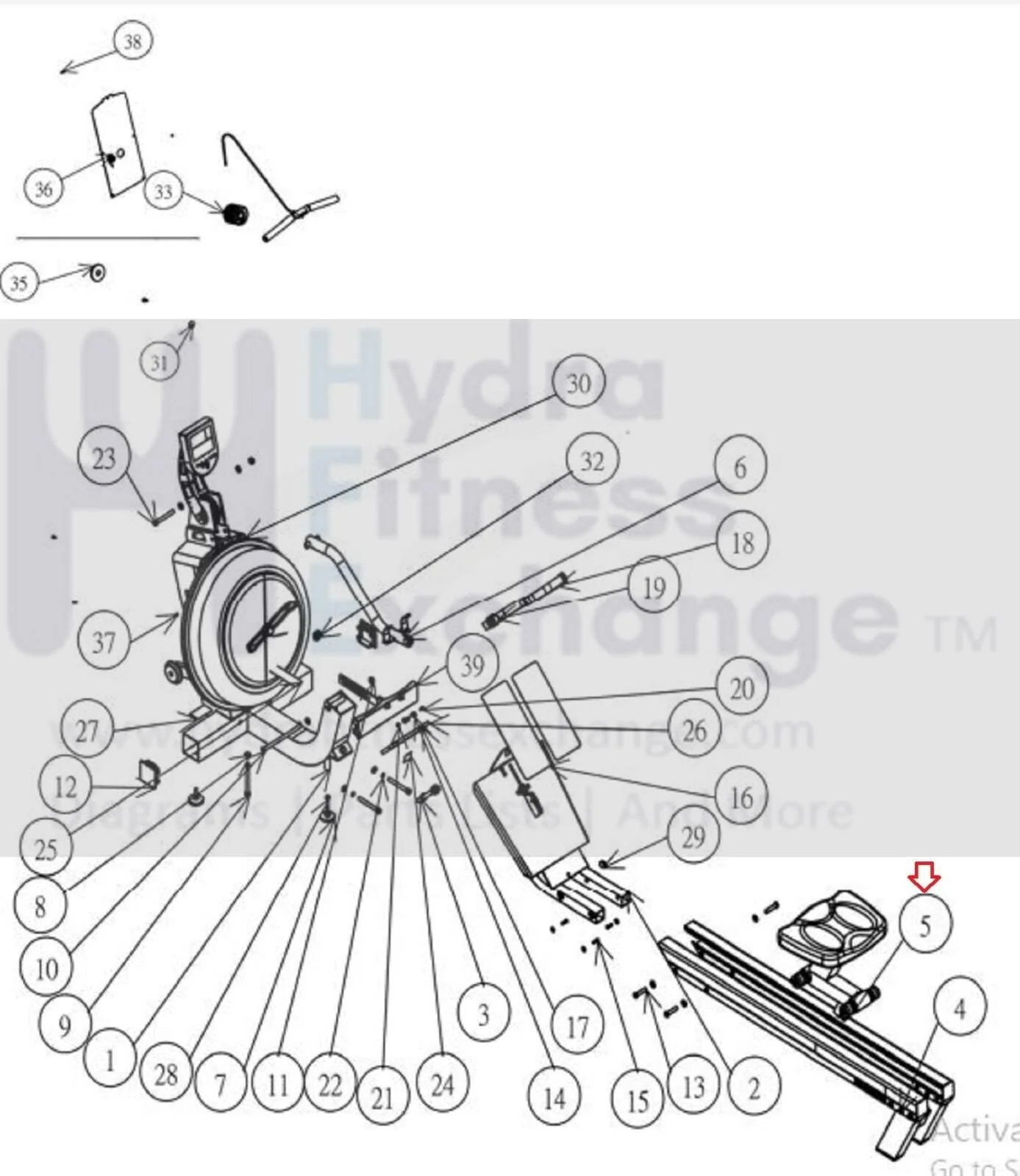 First Degree Fitness E-520 Fluid Rower Seat Carriage with Roller 10600 - Image 2