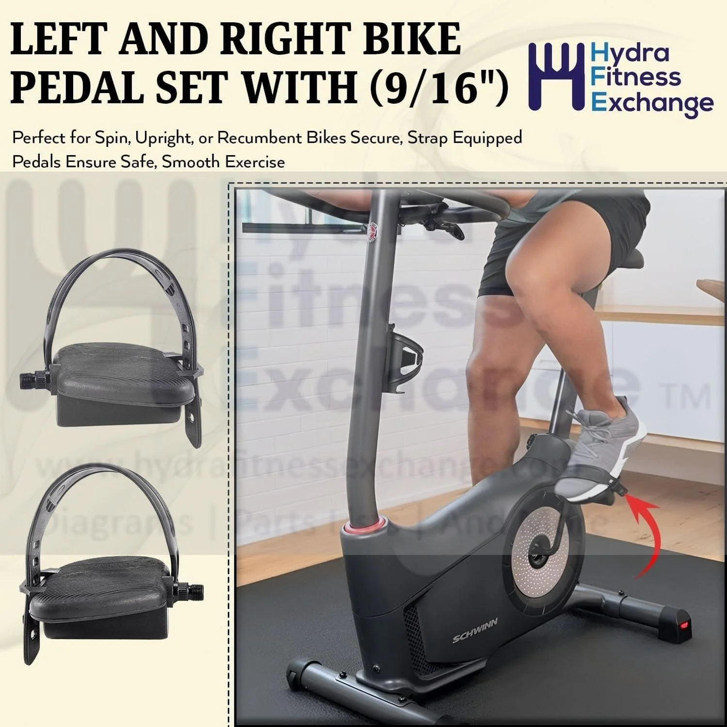 Health Rider Proform Reebok Stationary Bike Pedal Pair 916 Inch 231782 & 231781 - Image 2