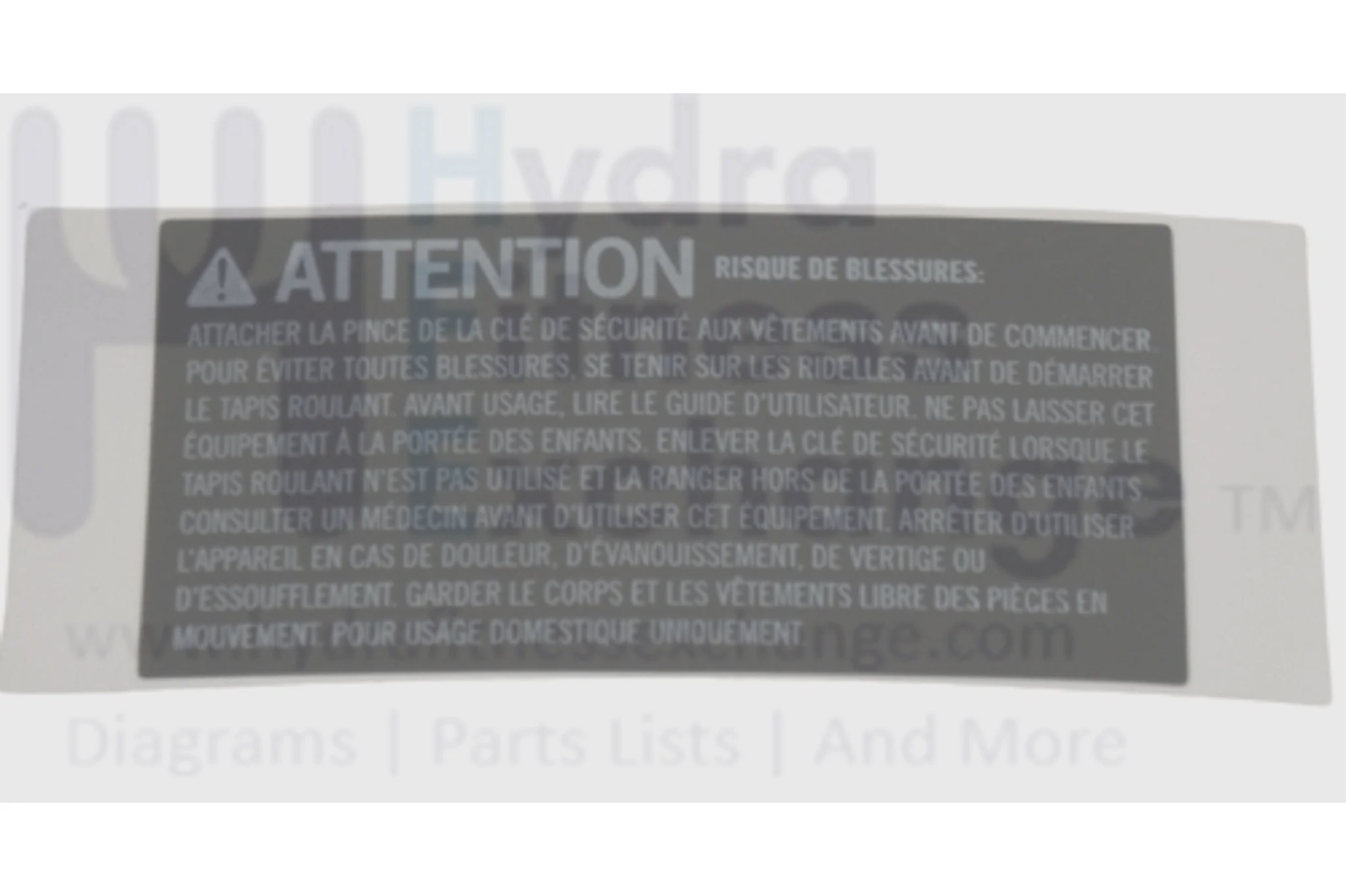 Horizon Advanced Fitness Group Treadmill Warning Label 1000217183