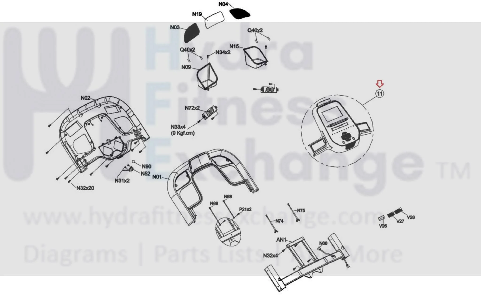 Horizon Fitness Treadmill Upper Console Overlay Set 1000468118 - Image 2