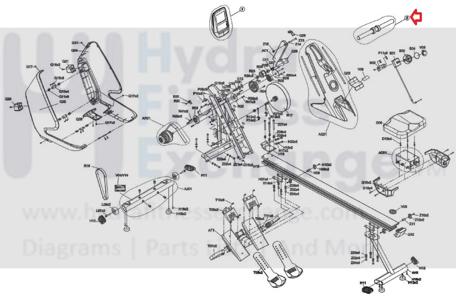 Horizon Fitness AR52 AR53 Rower Handlebar Set Assembly 1000426731 - Image 3
