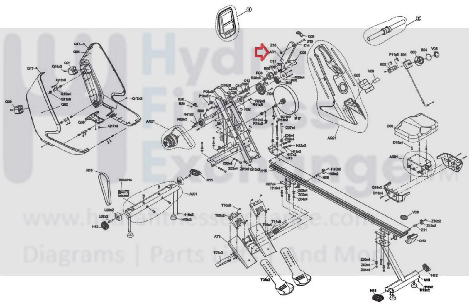 Horizon Fitness AR53 AR52 Rower Console Mast Set Black Metal 1000412095 - Image 3