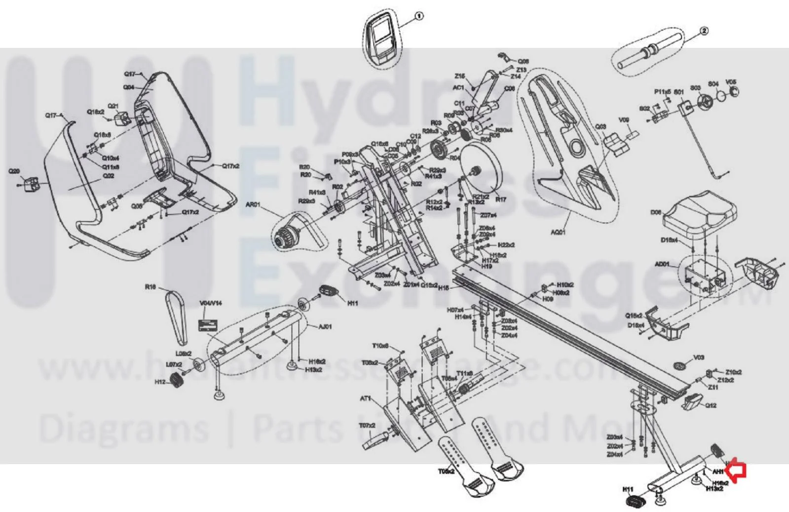 Horizon Fitness AR53 AR52 Rower Rear Foot Stabilizer Rack Set 1000409246 - Image 3