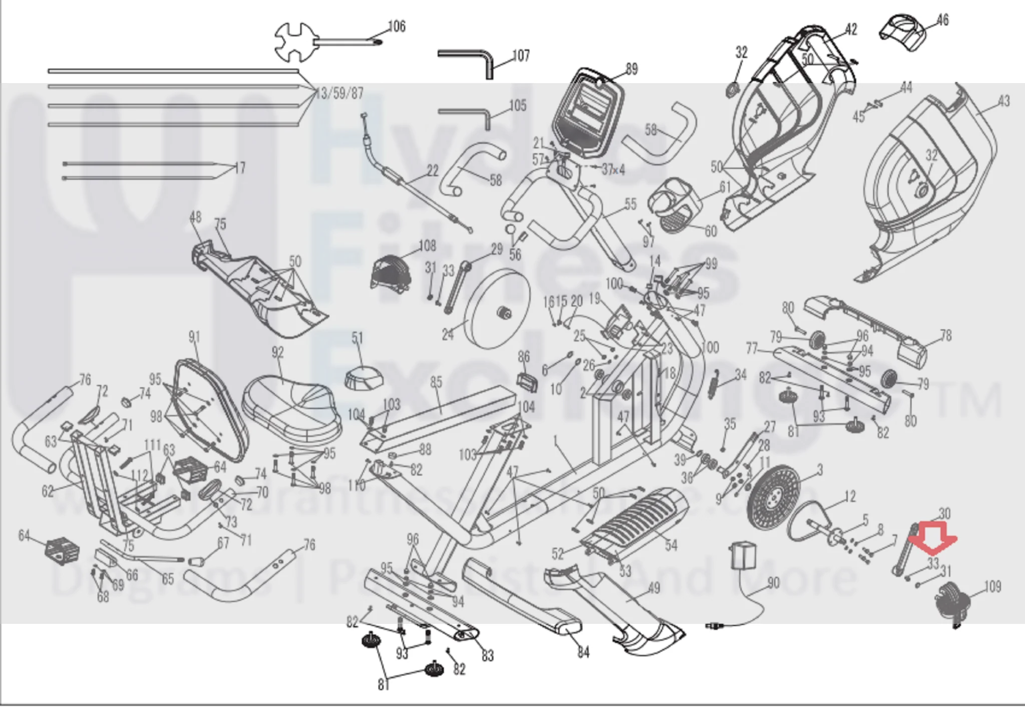 Horizon Fitness Comfort R - RB013 Stationary Bike Allen Hex Flange Slip Screw 1000324725 - Image 2