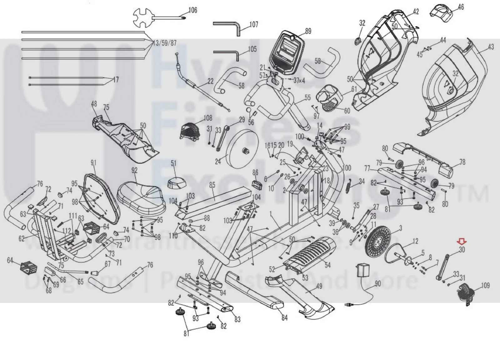 Horizon Fitness Comfort R - RB013  Stationary Bike Right Crank Arm 1000357810 - Image 2