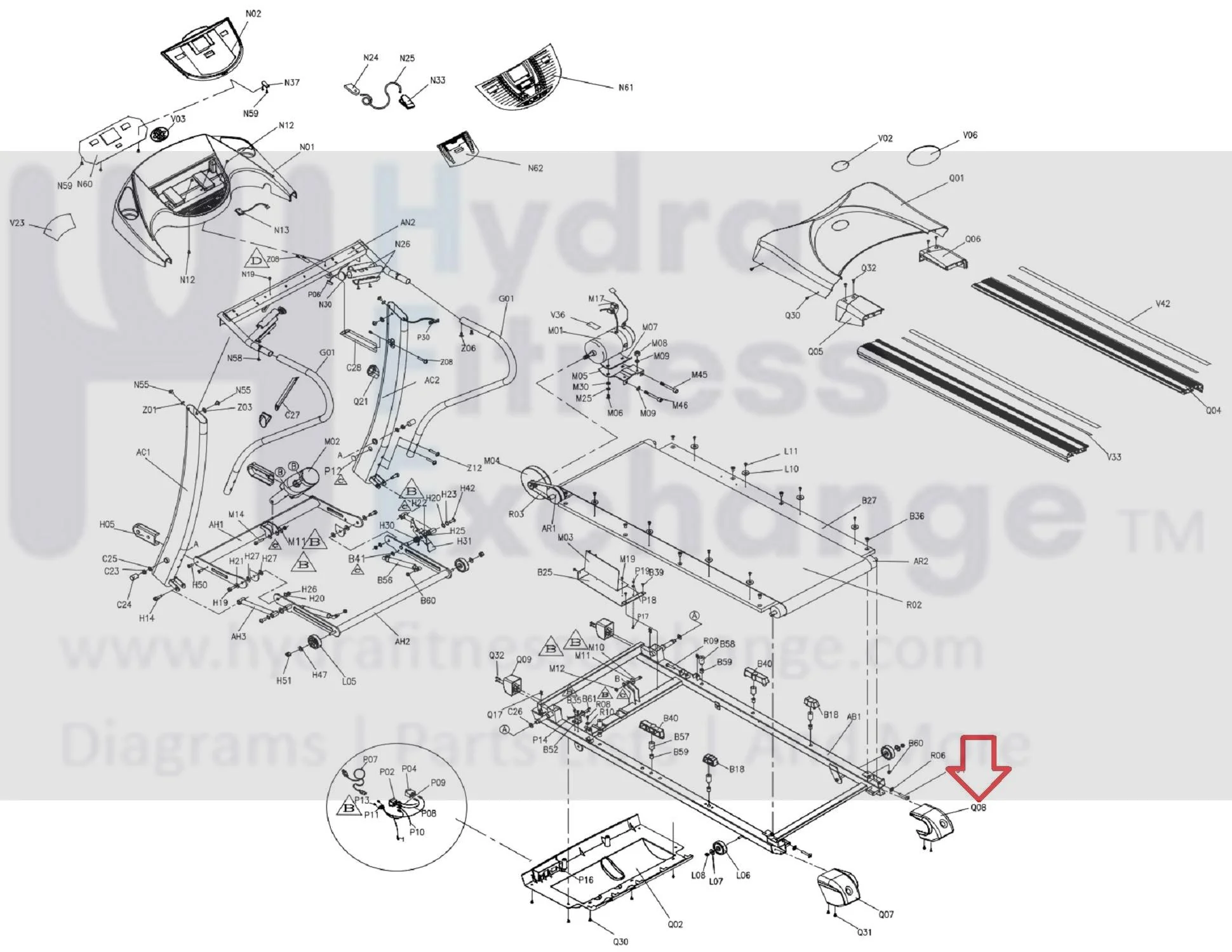 Horizon Fitness CST4.5 Treadmill Right End Cap Foot Rail  001343-CA - Image 3