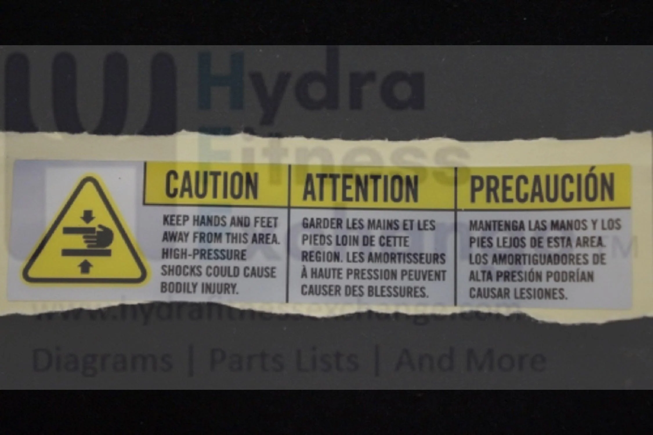 Horizon Fitness 7.4AT-04 - TM499G Treadmill Pinch Hand Warning Label 1000385424