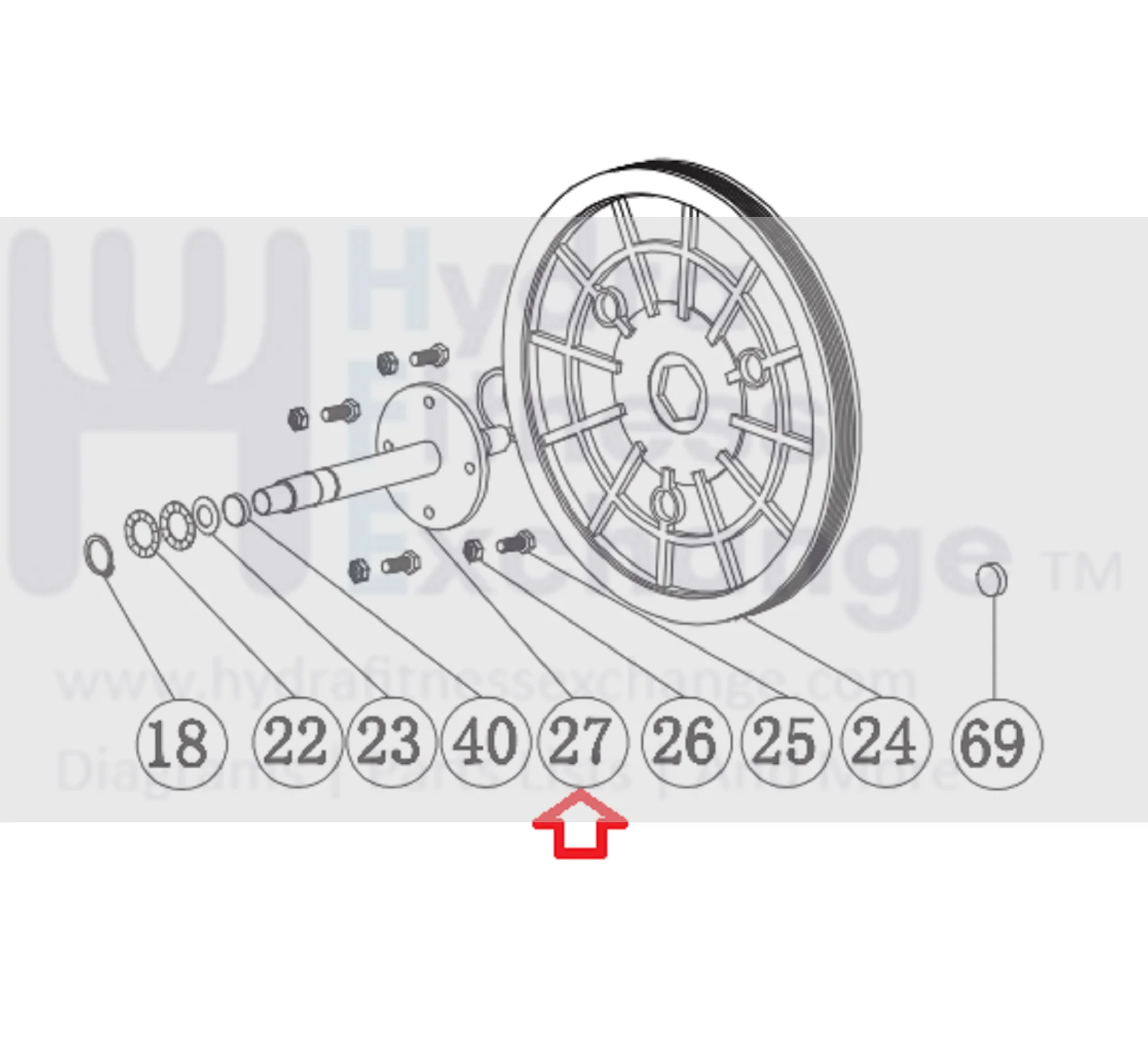 Horizon Fitness Elite U7 - UB Stationary Bike Crank Axle 1000220778 - Image 2