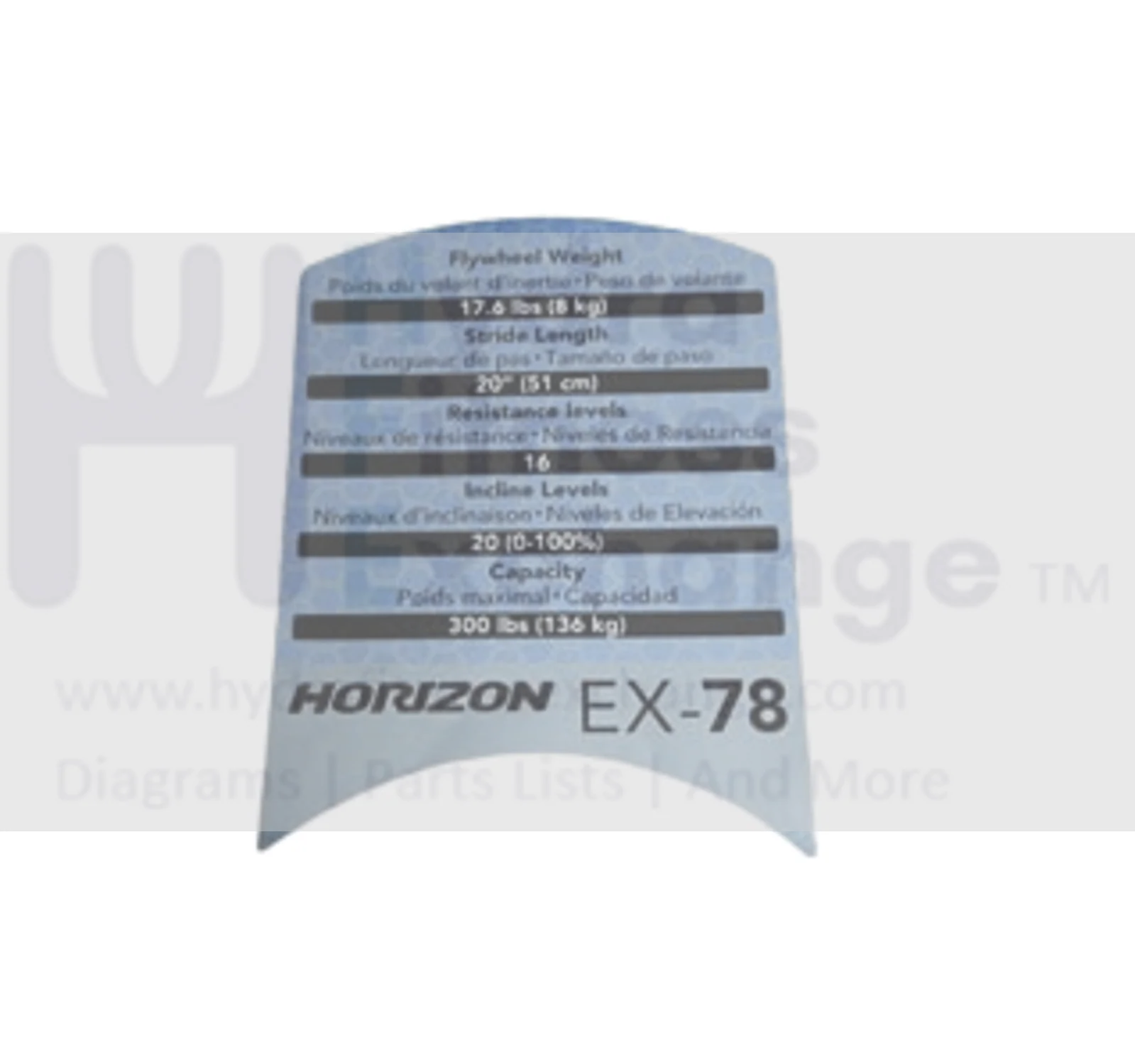 Horizon Fitness EX78 - EP516 Elliptical Console Mast Cover Pop Decal Sticker 1000107582