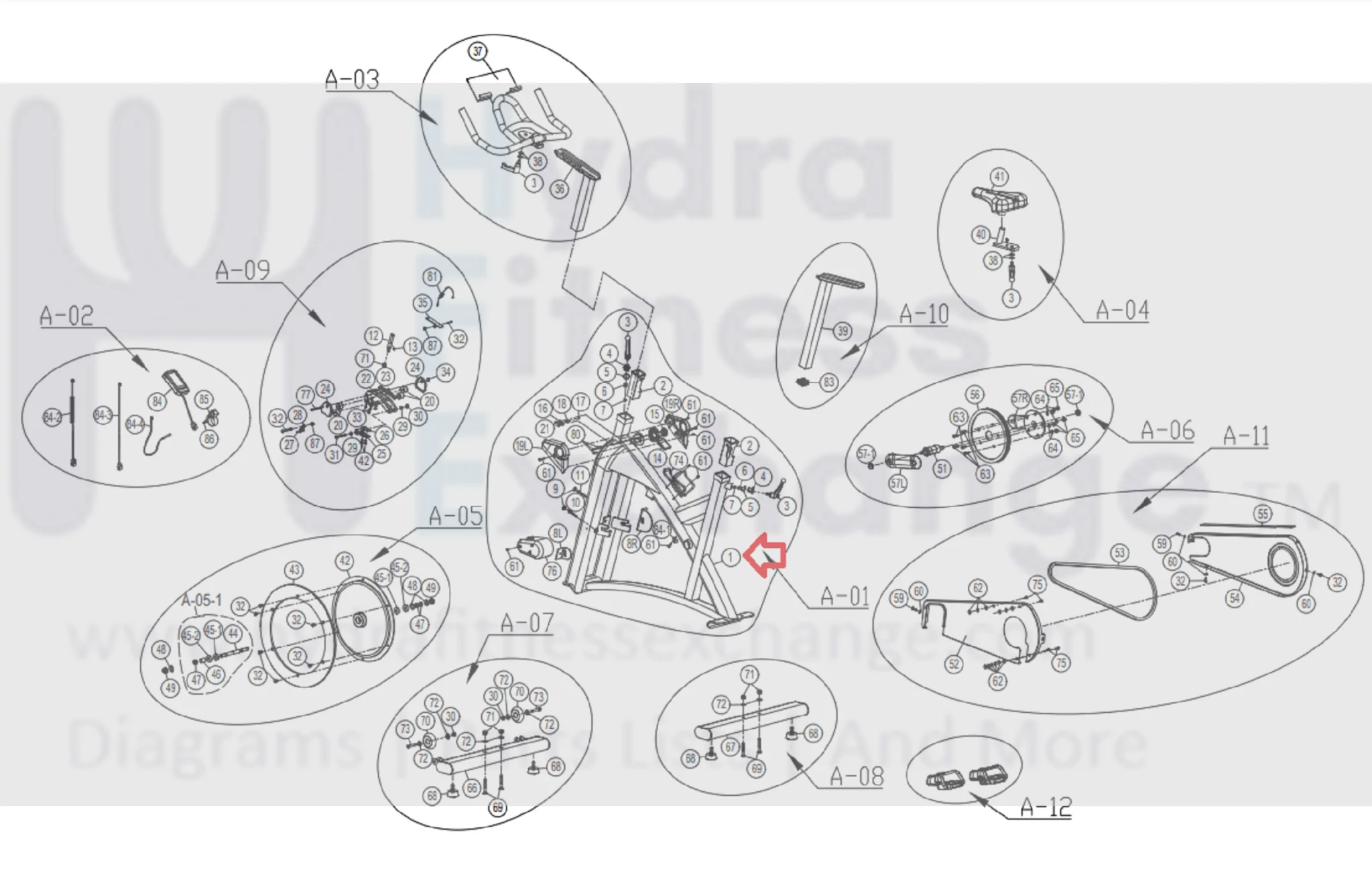 Horizon Fitness IC7.9 - FC062 Stationary Bike Frame Assembly 1000442968 - Image 2