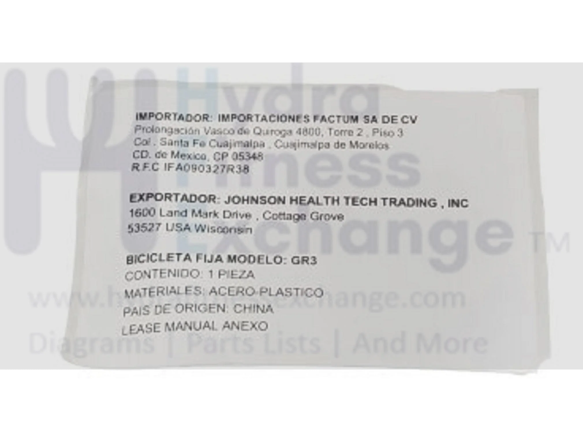 Horizon Fitness FC060 Stationary Bike Shipping Label 1 1000436897
