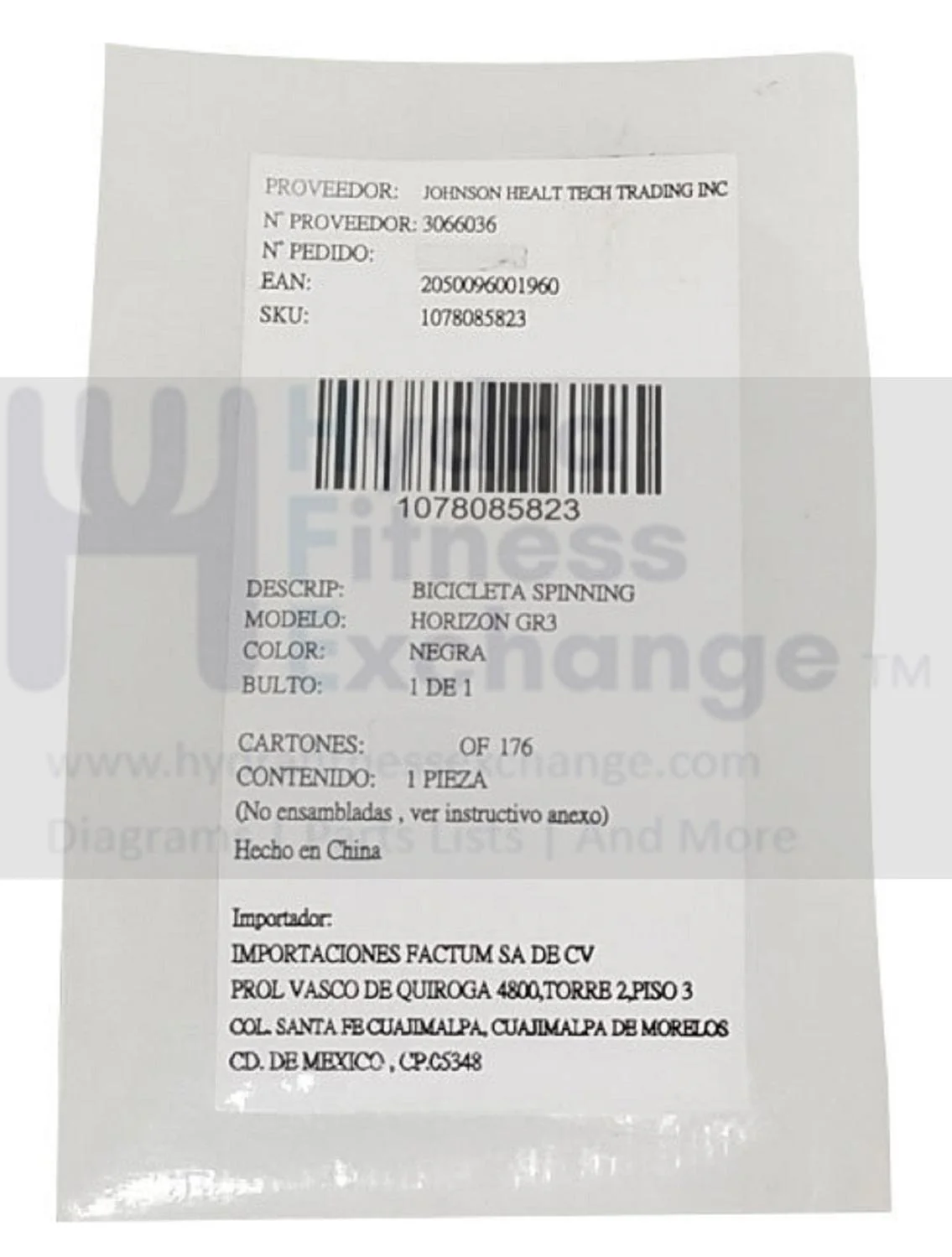 Horizon Fitness FC060 Stationary Bike Shipping Label 2 1000436898 - Image 2