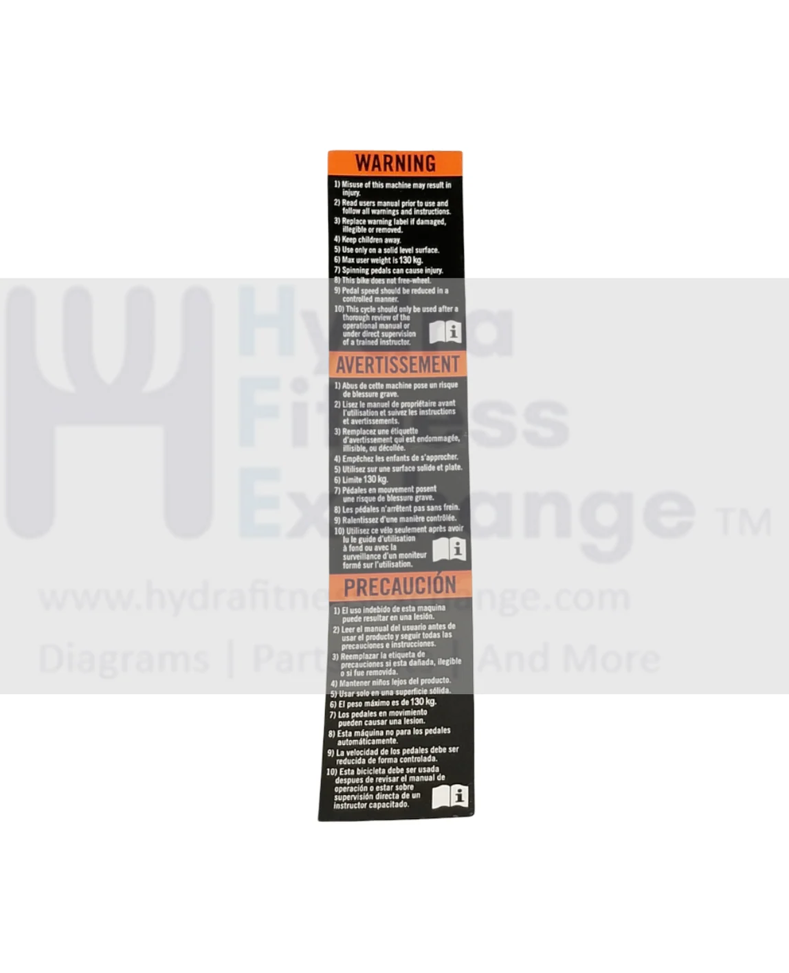 Horizon Fitness FC060 Stationary Bike Warning Label 1000436998