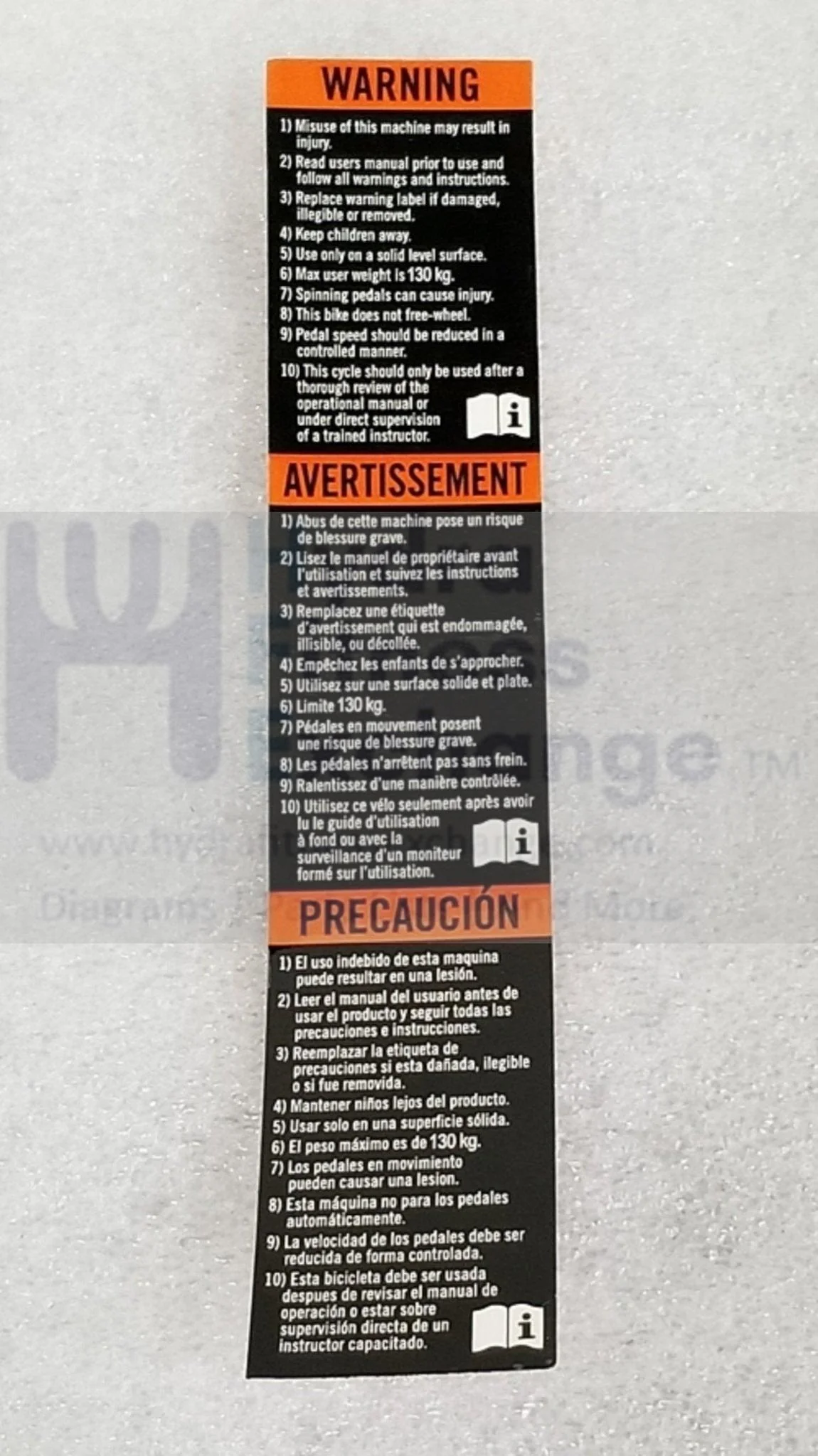 Horizon Fitness FC060 Stationary Bike Warning Label 1000436998 - Image 2