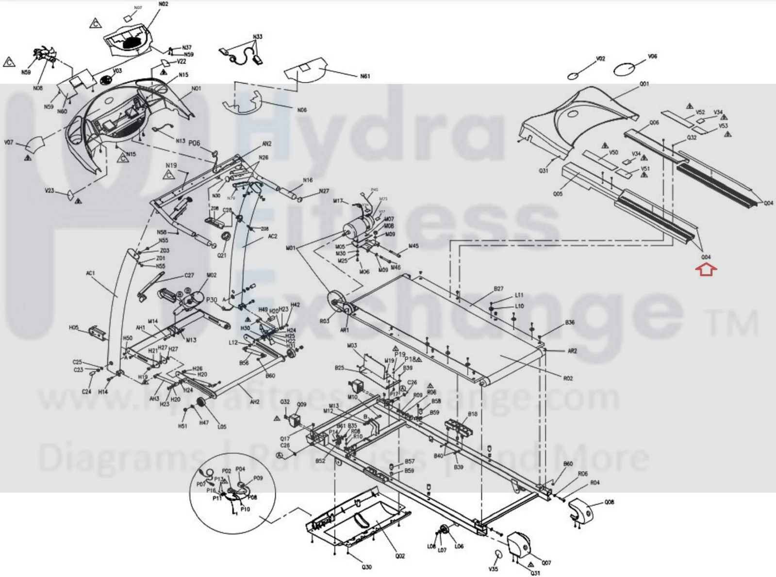 Horizon Fitness HZ Series - T62 T63 T64 Treadmill Rear Side Rail Set 016301-Z - Image 4