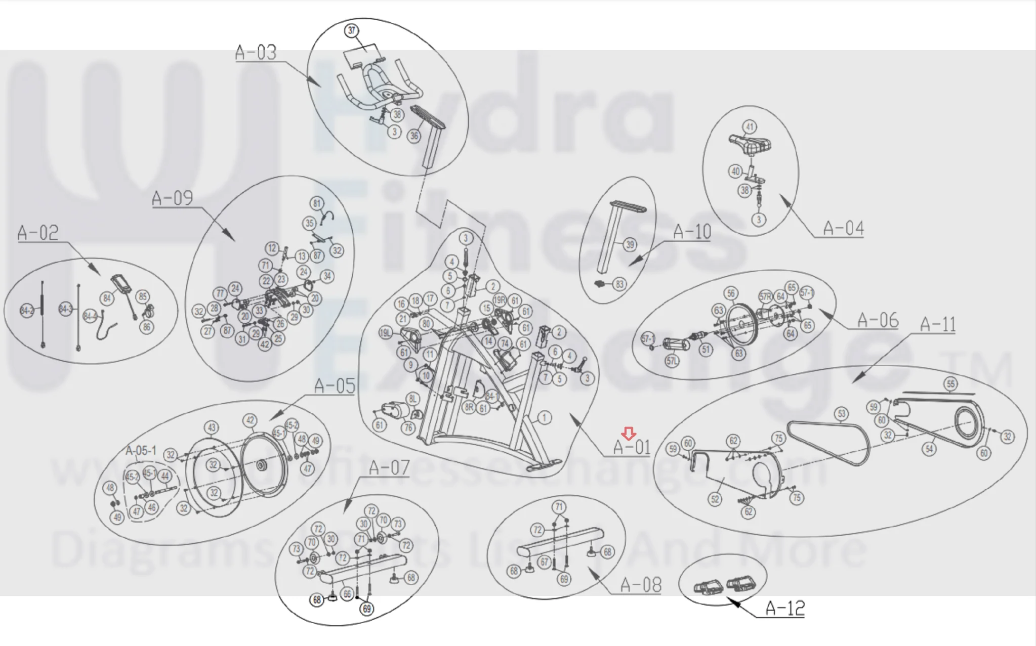 Horizon Fitness IC7.9 - FC062 Stationary Bike Frame Set Assembly 1000442969 - Image 2