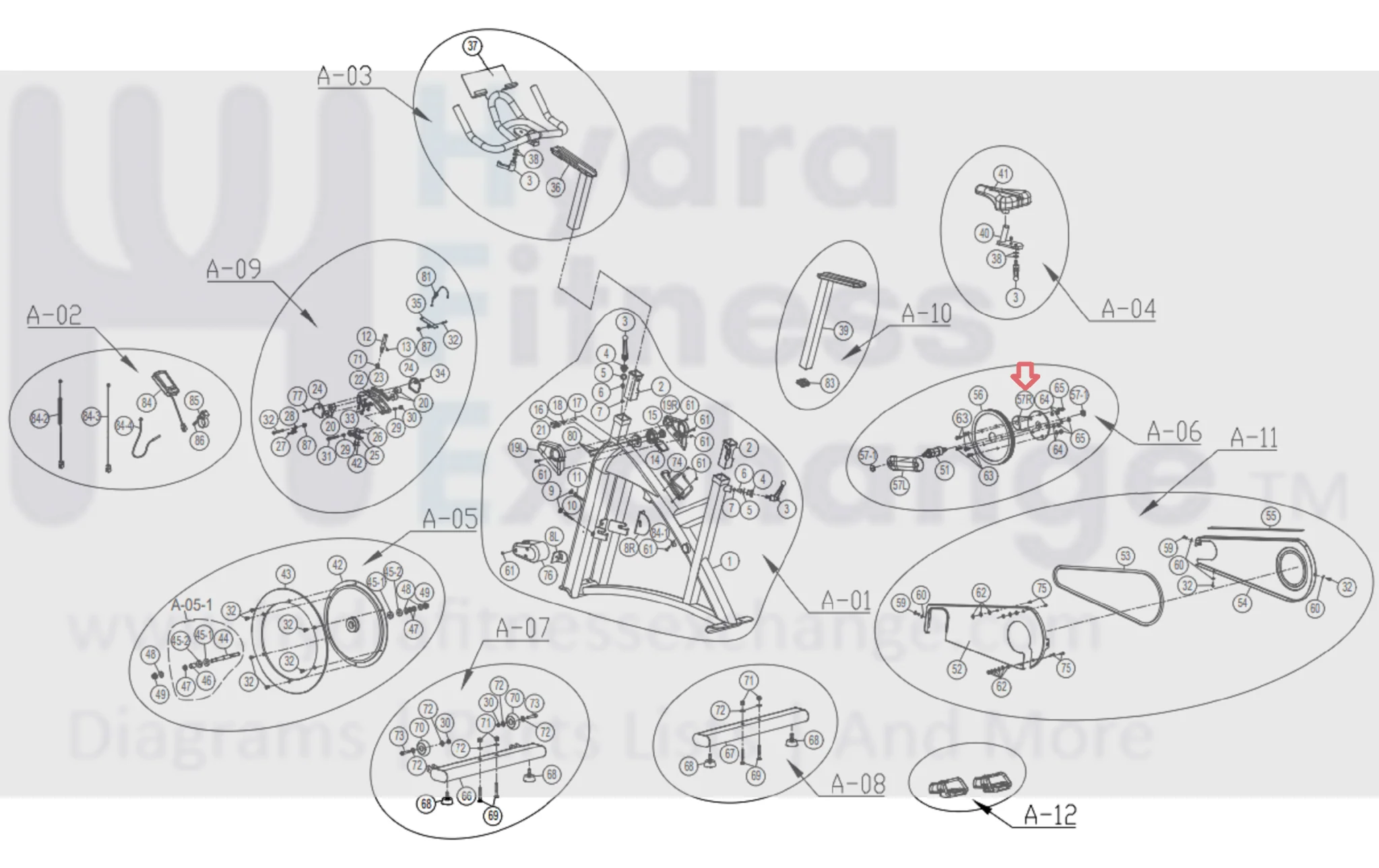 Horizon Fitness IC7.9 - FC062 Stationary Bike Right Crank Arm 1000457064 - Image 2