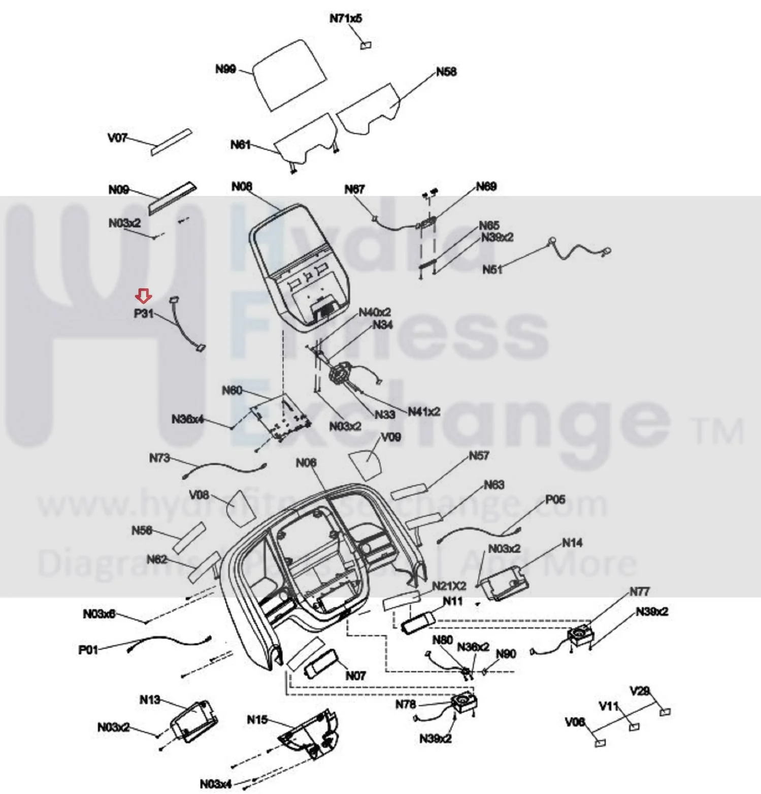 Horizon Fitness Livestrong Treadmill Power Control Board Wire Harness 1000101982 - Image 2