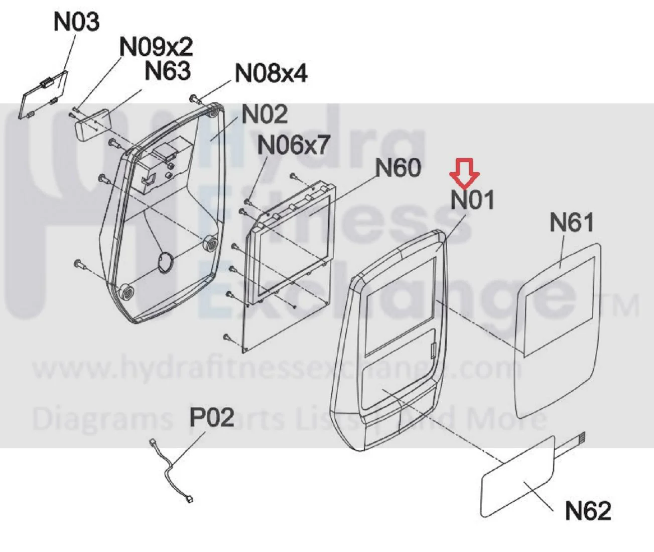 Horizon Fitness AR52 Rower Display Console Upper Cover 1000412385 - Image 3