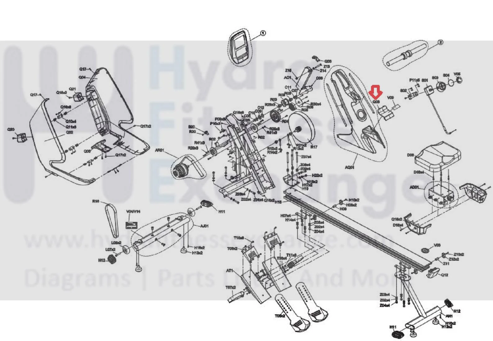 Horizon Fitness AR52 AR53 Rower Front Upper Frame Cover 1000409269 - Image 3