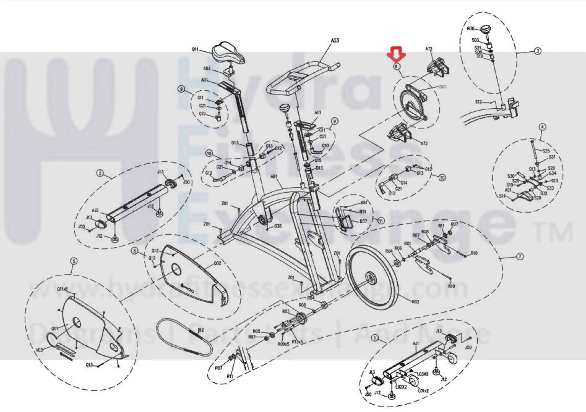 Horizon Fitness P8000 - FC16B Stationary Bike Crank Arm Pedal Axle Set 091045 - Image 2