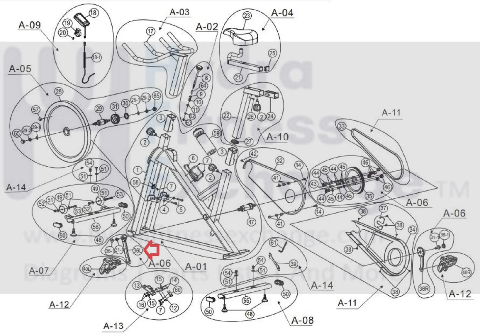 Horizon Fitness S3+ - FC052 Stationary Bike Left Crank Arm 1000392585 - Image 2