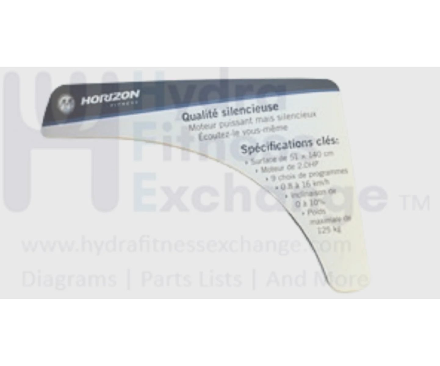 Horizon Fitness SC2250T Treadmill Console Right Specification Label 1000202624