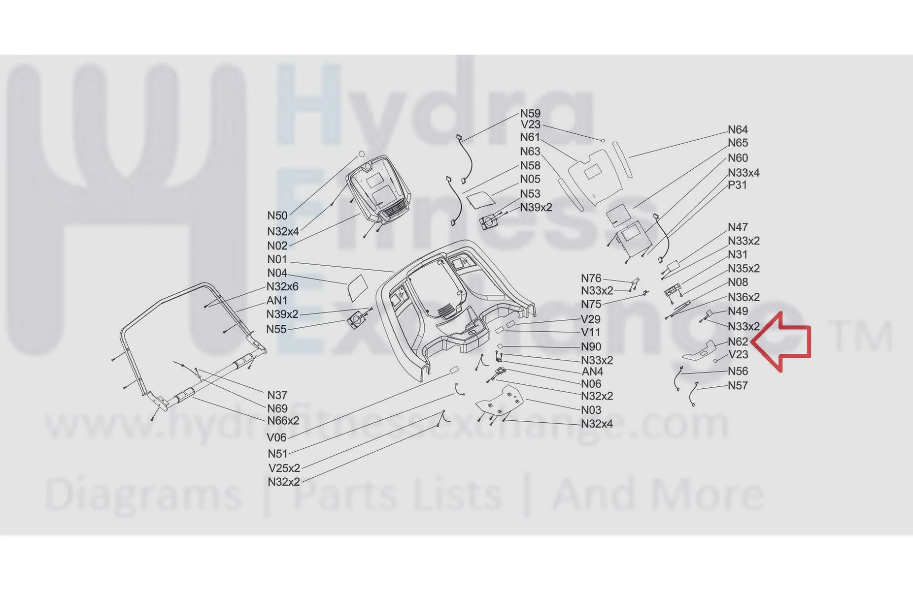 Horizon Fitness T101-04 Treadmill Down Manipulate Overlay Assembly 1000369187 - Image 3