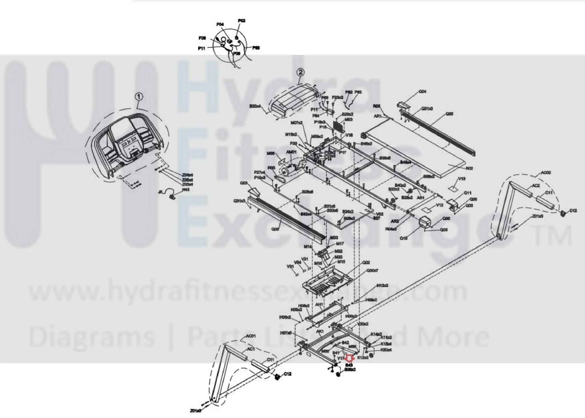 Horizon Fitness T101-07-TM1020 Treadmill Button Head Screw M8X1.25PX45L 004725-00 - Image 2