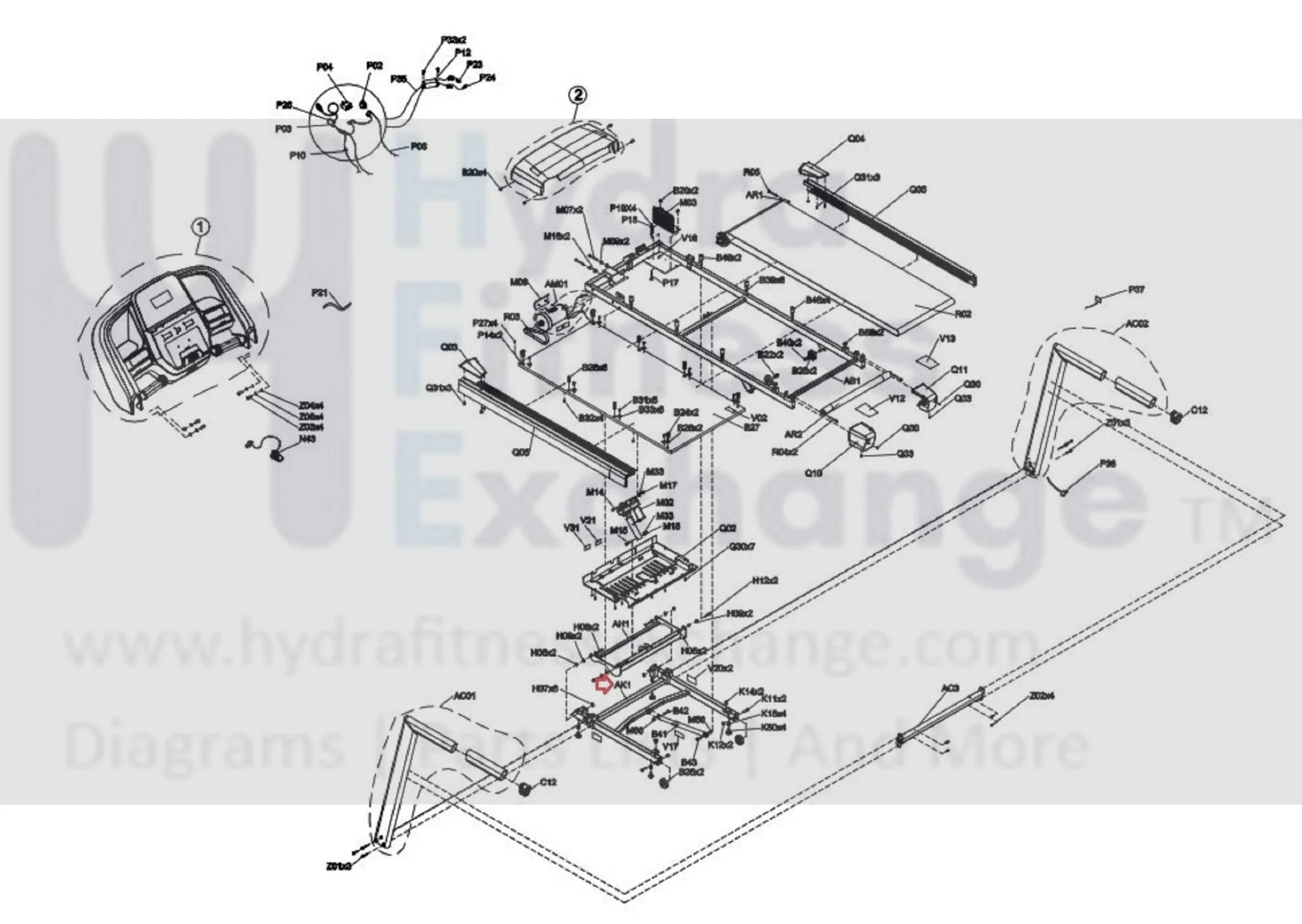 Horizon Fitness T202-06 - TM1030 - T101-07 Treadmill Frame Base Set 1000455736 - Image 2