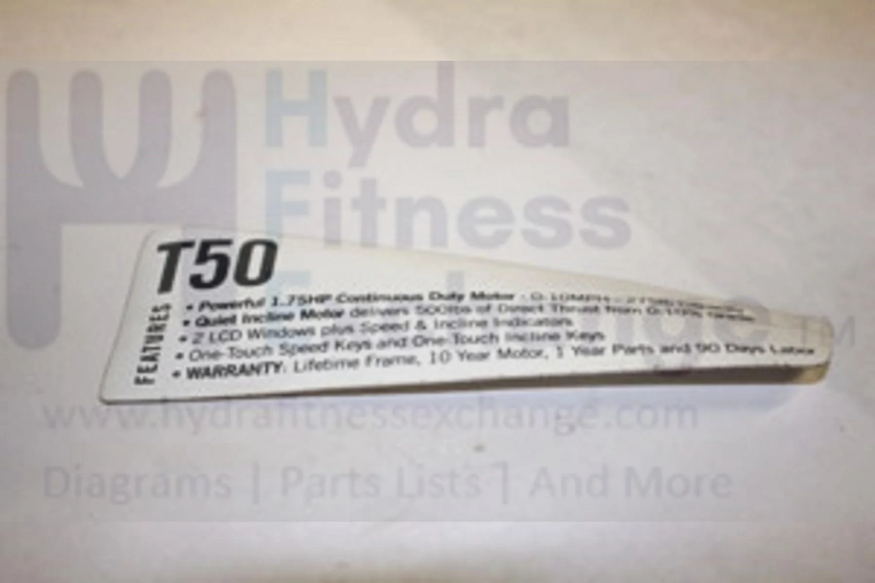 Horizon Fitness T50 Treadmill Right POP Information Decal 006406-A - Image 2