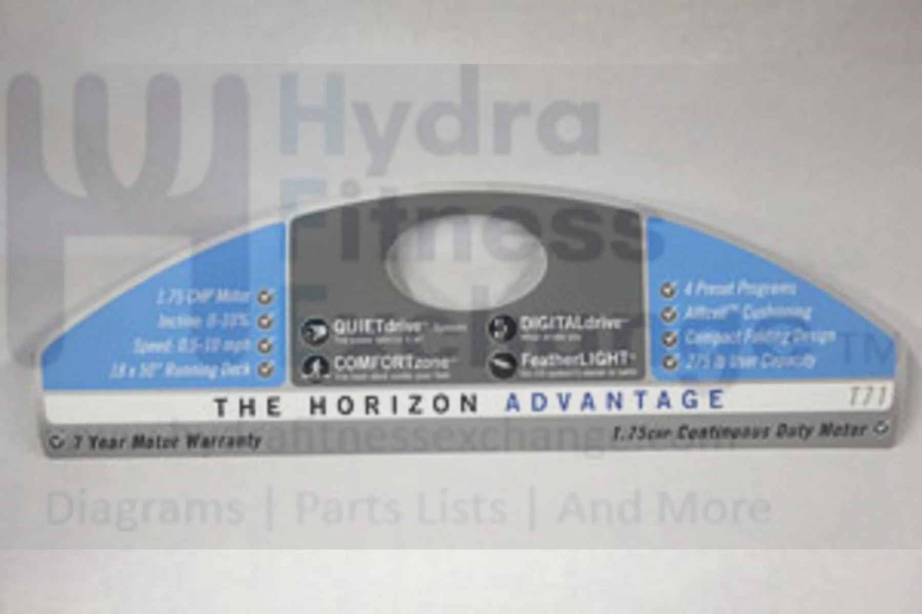 Horizon Fitness T71 Treadmill Console Pop Decal 048146-AX - Image 2