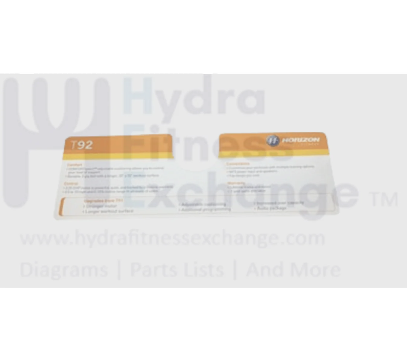 Horizon Fitness T92 Treadmill Console Sticker 103215