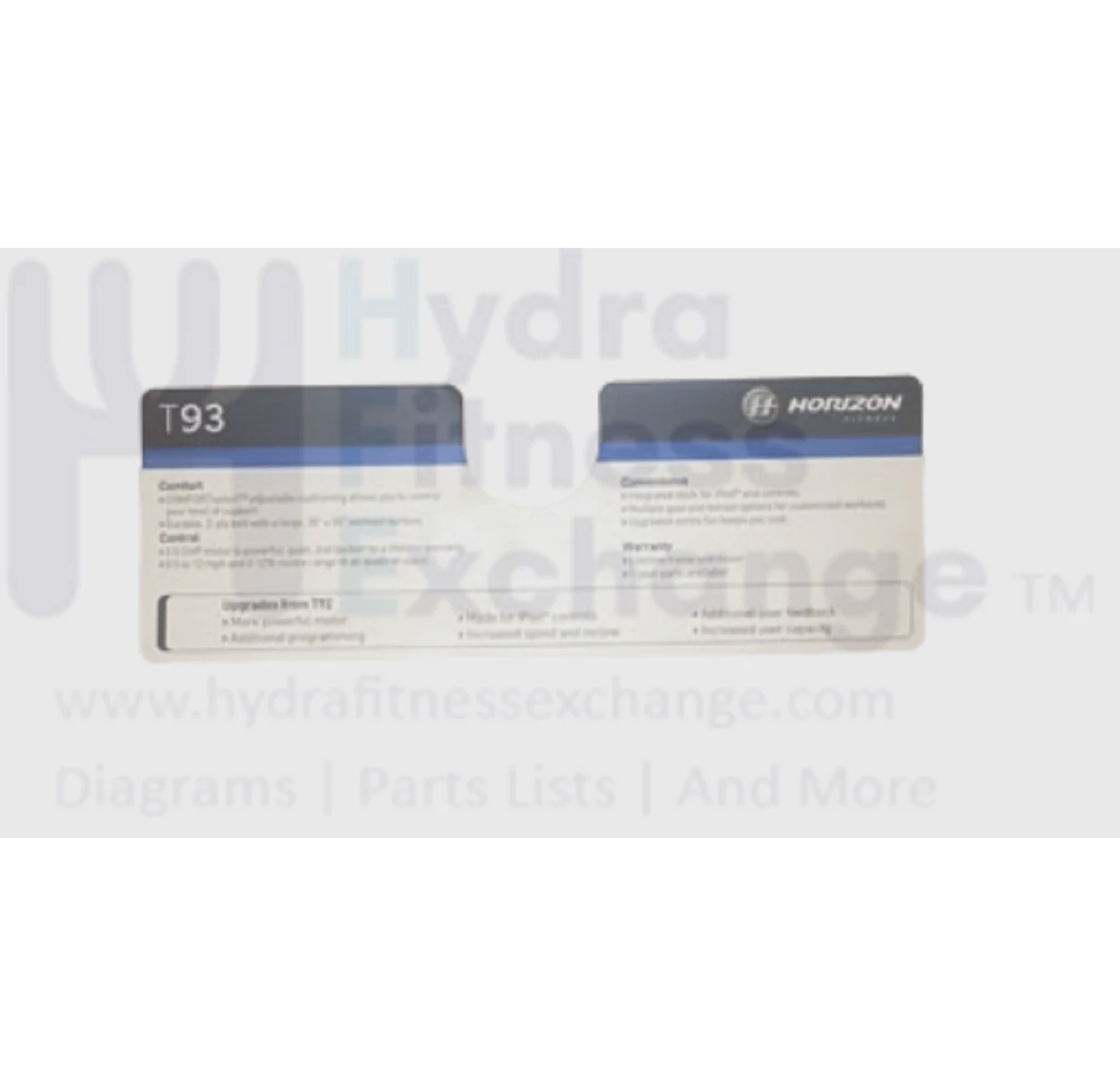 Horizon Fitness T93 Treadmill Console Sticker 103207