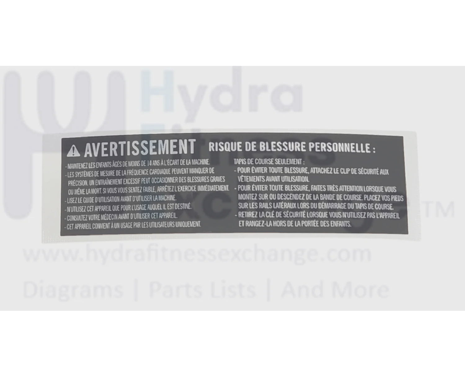 Horizon Fitness TM1020 PTM1020 PTM1020B TM1030 TM1030B Treadmill Warning Label 1000469116