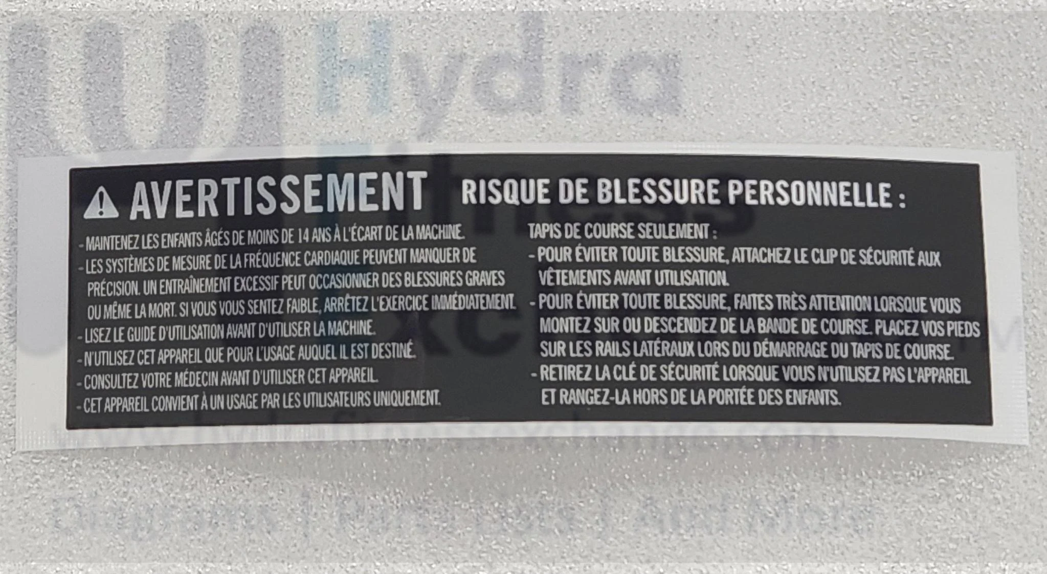 Horizon Fitness TM1020 PTM1020 PTM1020B TM1030 TM1030B Treadmill Warning Label 1000469116 - Image 2