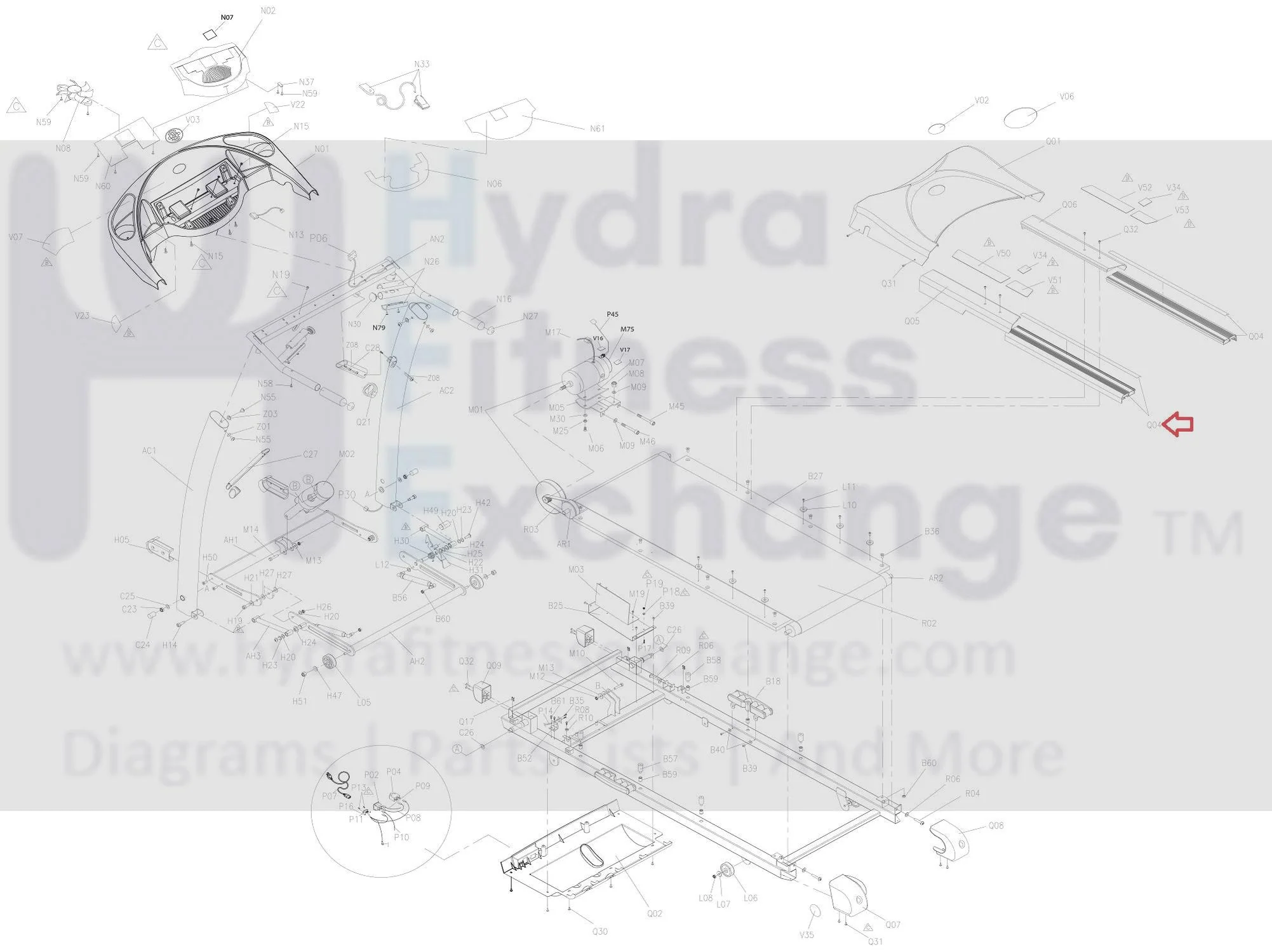 Horizon Fitness TM157 TM158 TM159 Treadmill Rear Side Rail Set 016301-Z - Image 3