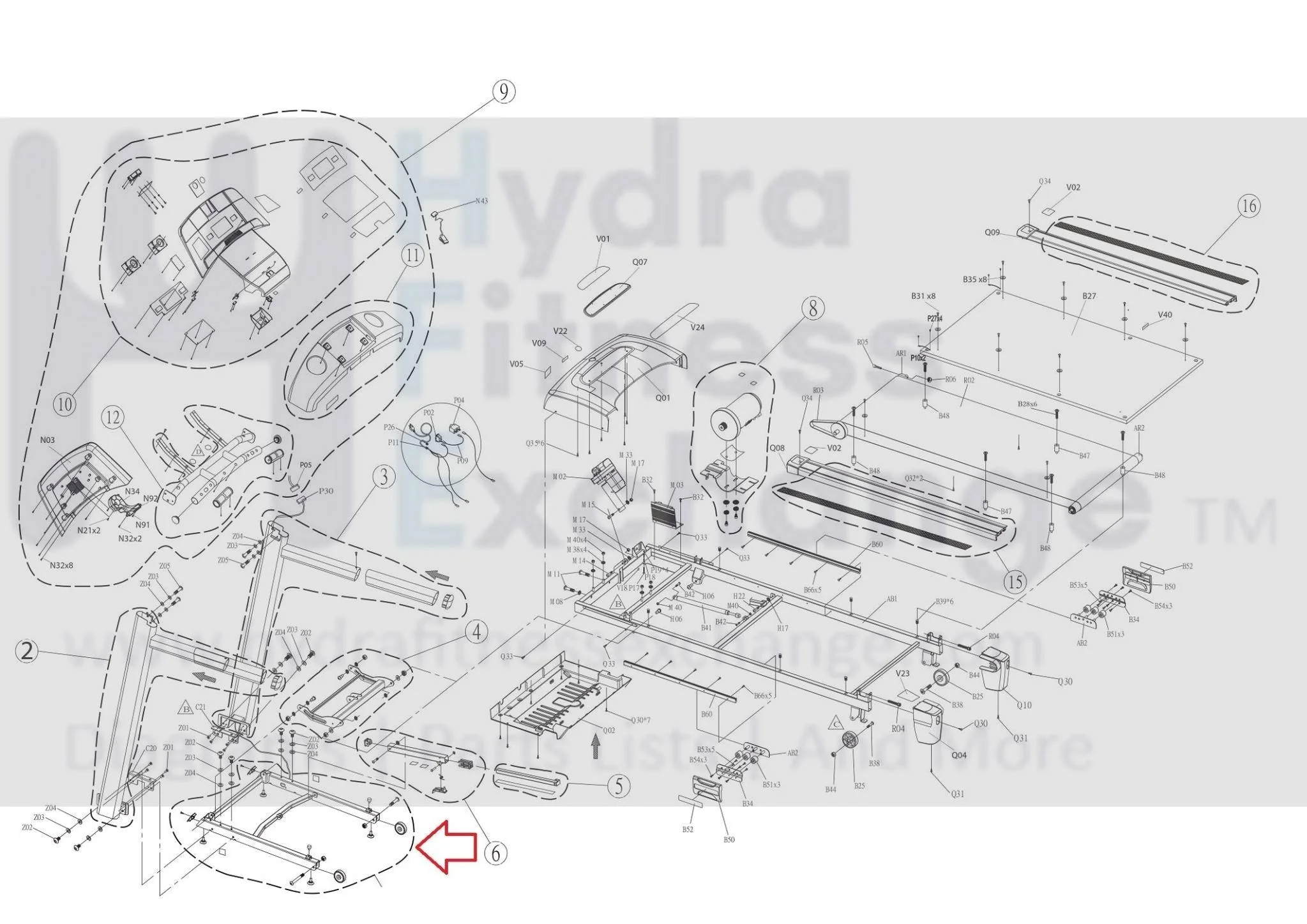 Horizon Fitness TM644 Treadmill Frame Base Set Semi Assembly 1000114481 - Image 2